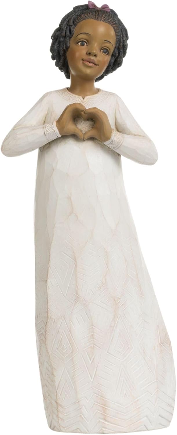 African Girl Heart Gesture Resin Home Decor Figurine