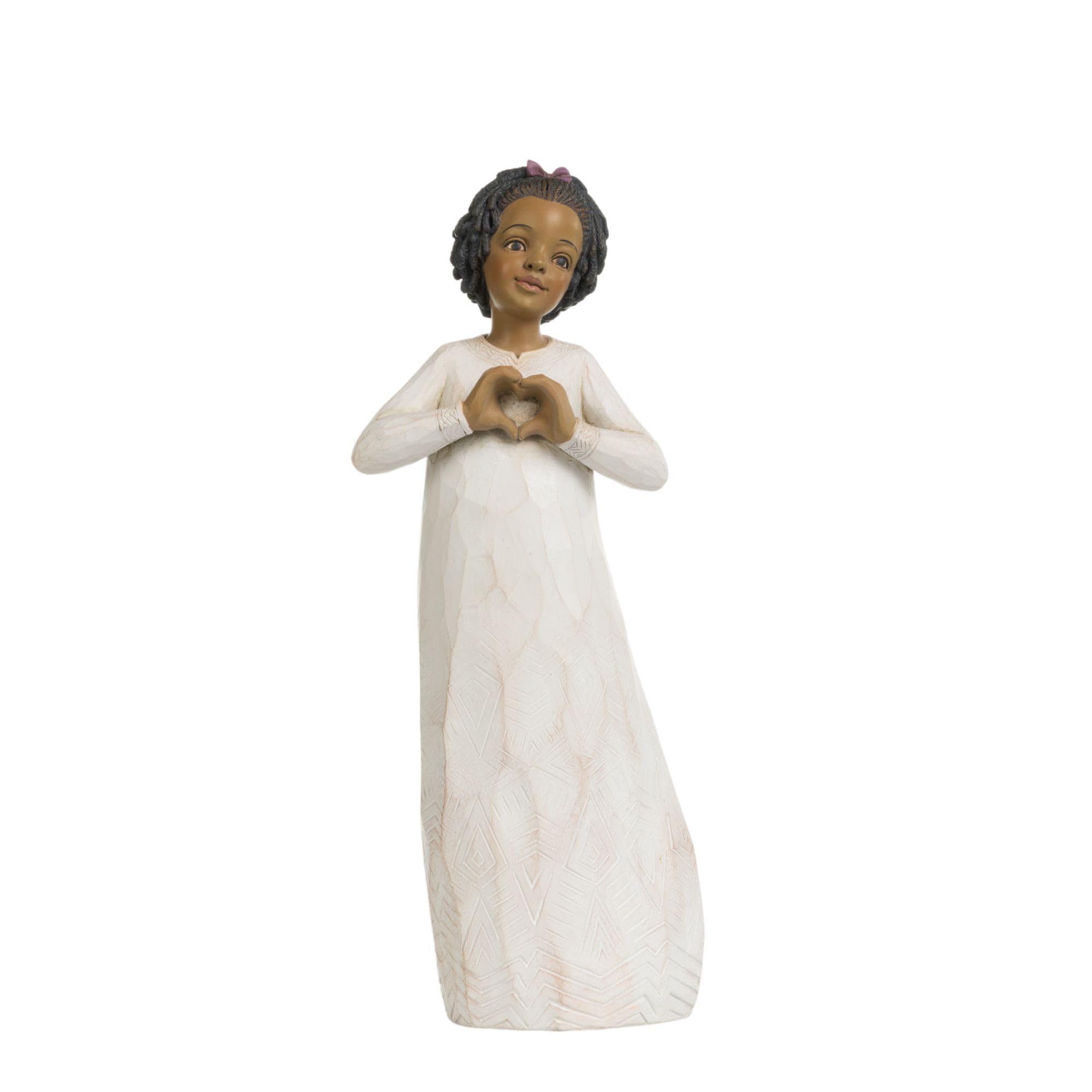 African Girl Heart Gesture Resin Home Decor Figurine