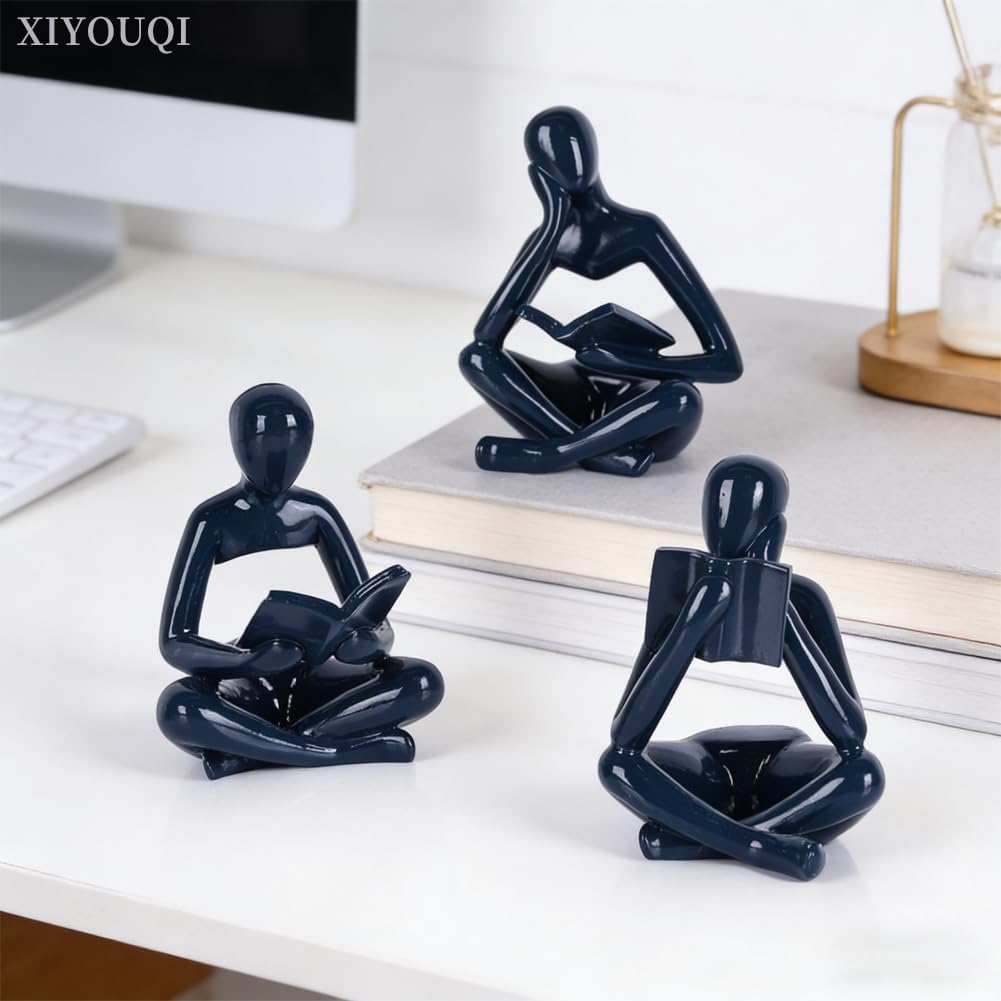 Glossy Navy Resin Thinker Statue Set Three