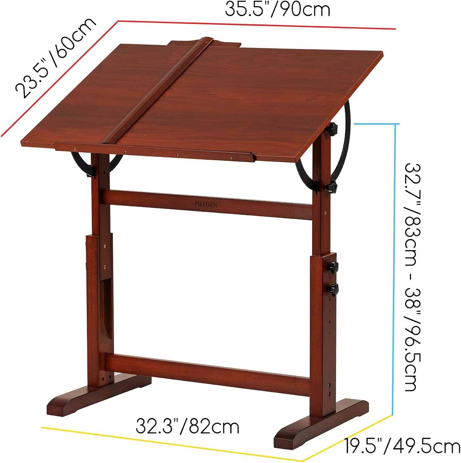 Vintage Wood Tilt Drafting Desk Stool Set