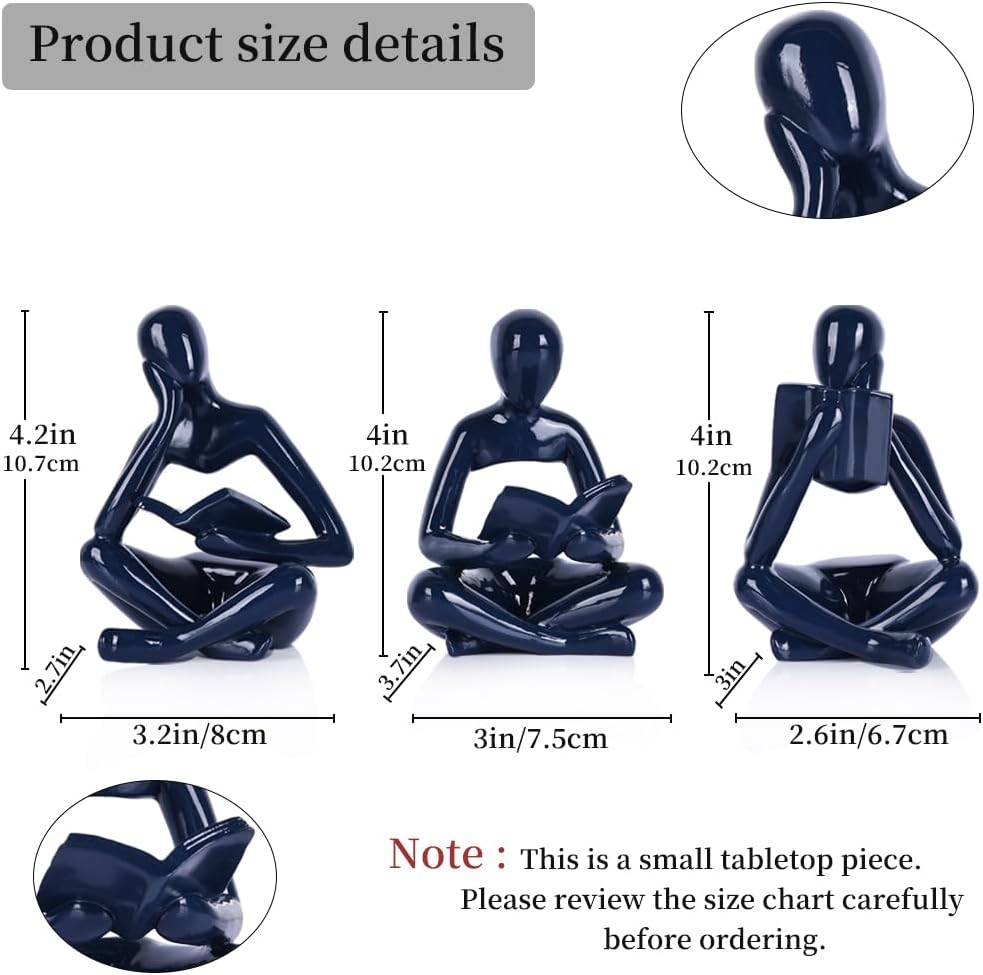 Glossy Navy Resin Thinker Statue Set Three