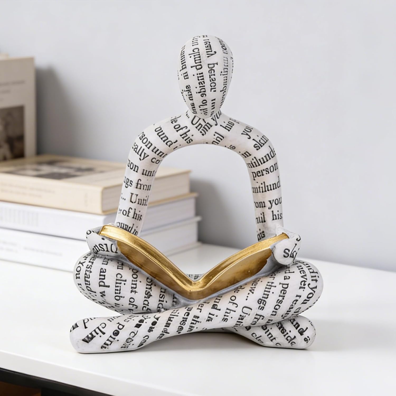 White Thinker Reader Sculpture Bookshelf Home Decor