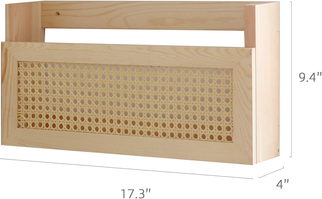 Wood Rattan Wall Mount Magazine File Holder
