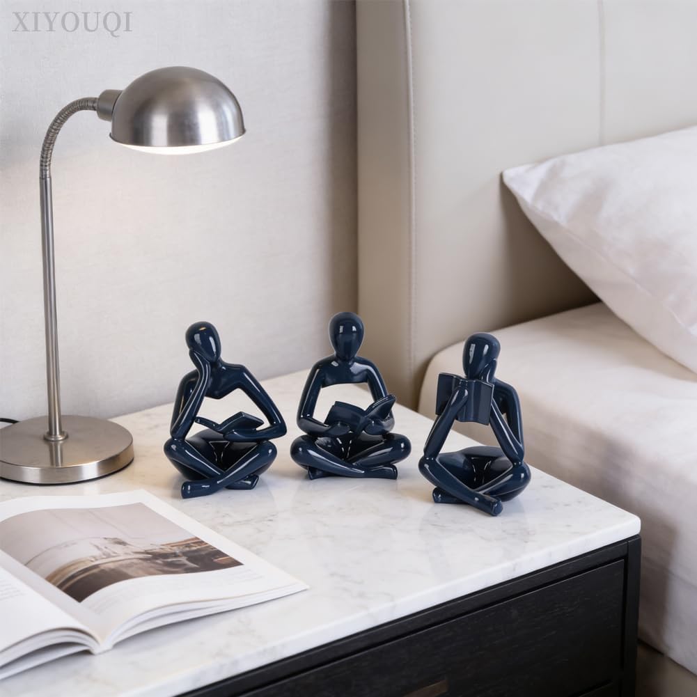 Glossy Navy Resin Thinker Statue Set Three