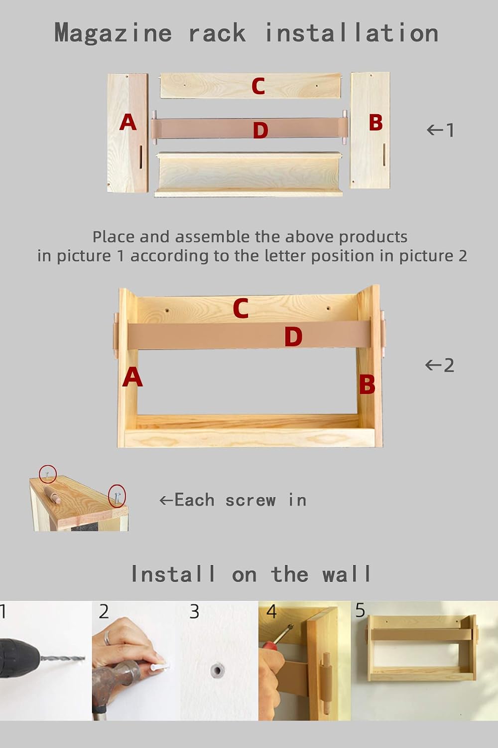 Wood Leather Strap Wall Magazine File Holder