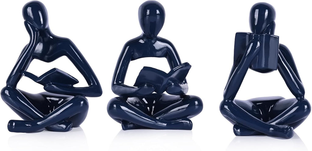 Glossy Navy Resin Thinker Statue Set Three