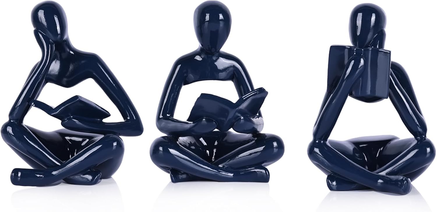 Glossy Navy Resin Thinker Statue Set Three
