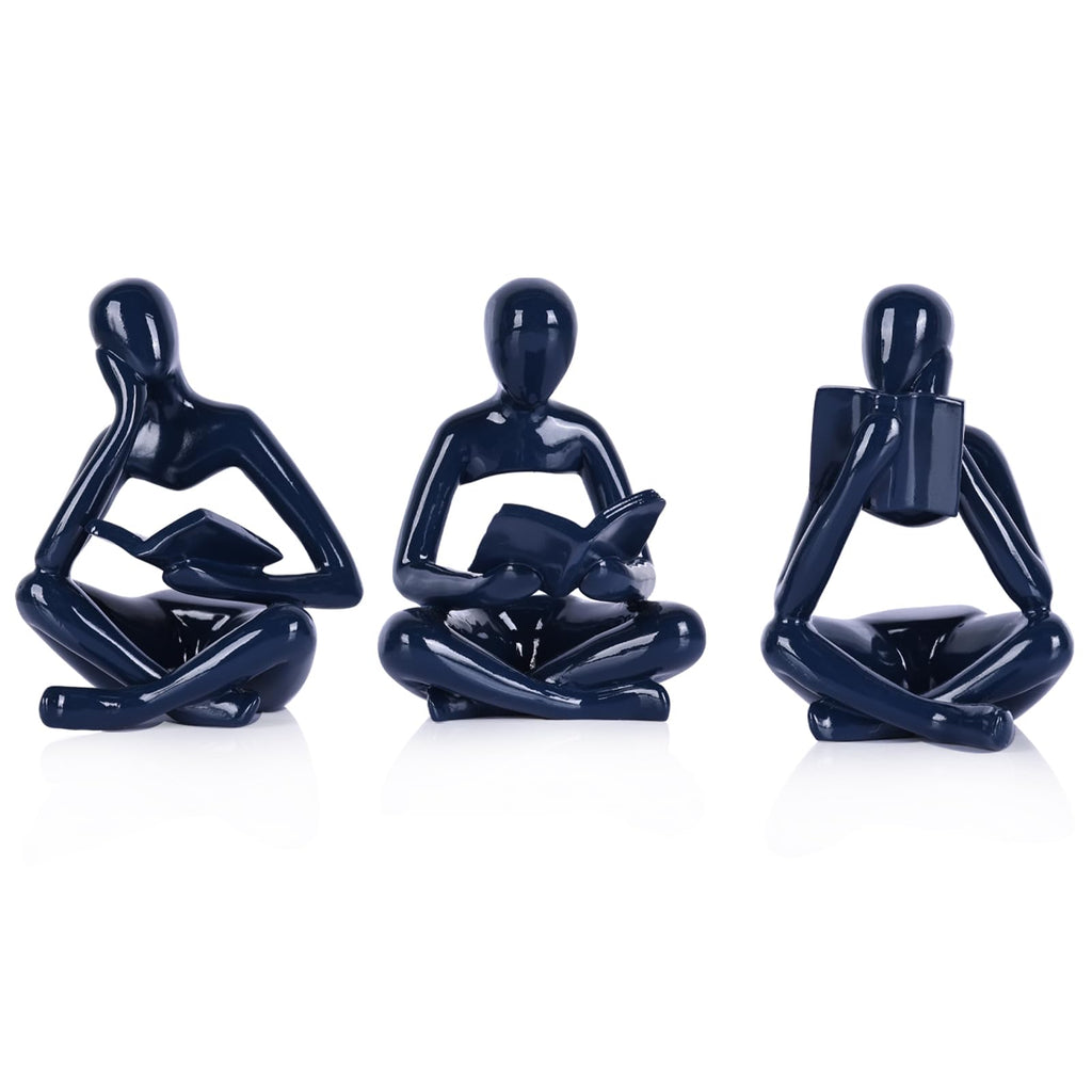Glossy Navy Resin Thinker Statue Set Three