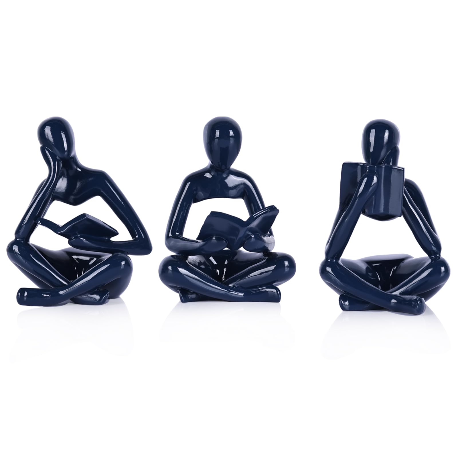 Glossy Navy Resin Thinker Statue Set Three