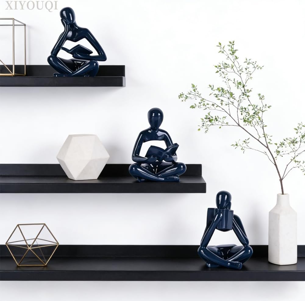 Glossy Navy Resin Thinker Statue Set Three