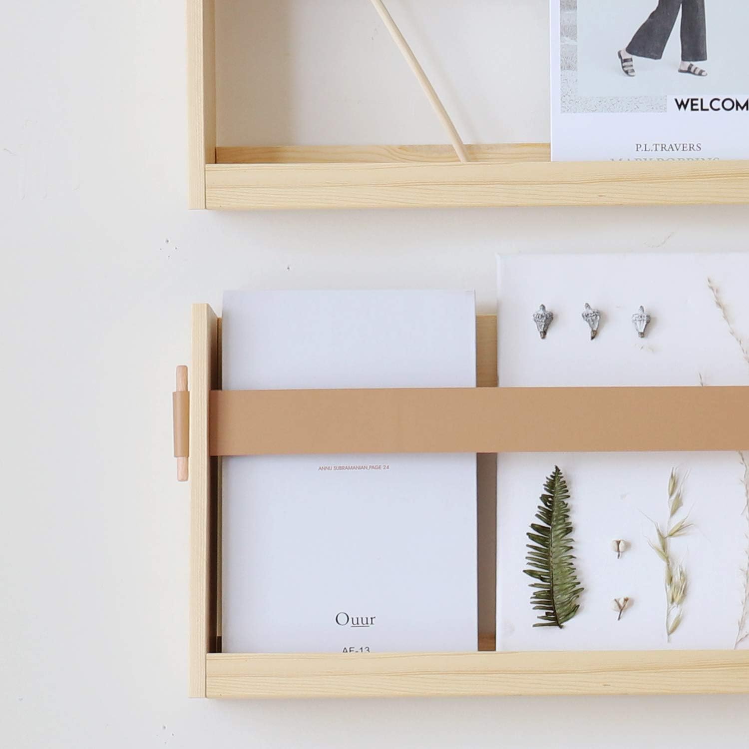 Wood Leather Strap Wall Magazine File Holder