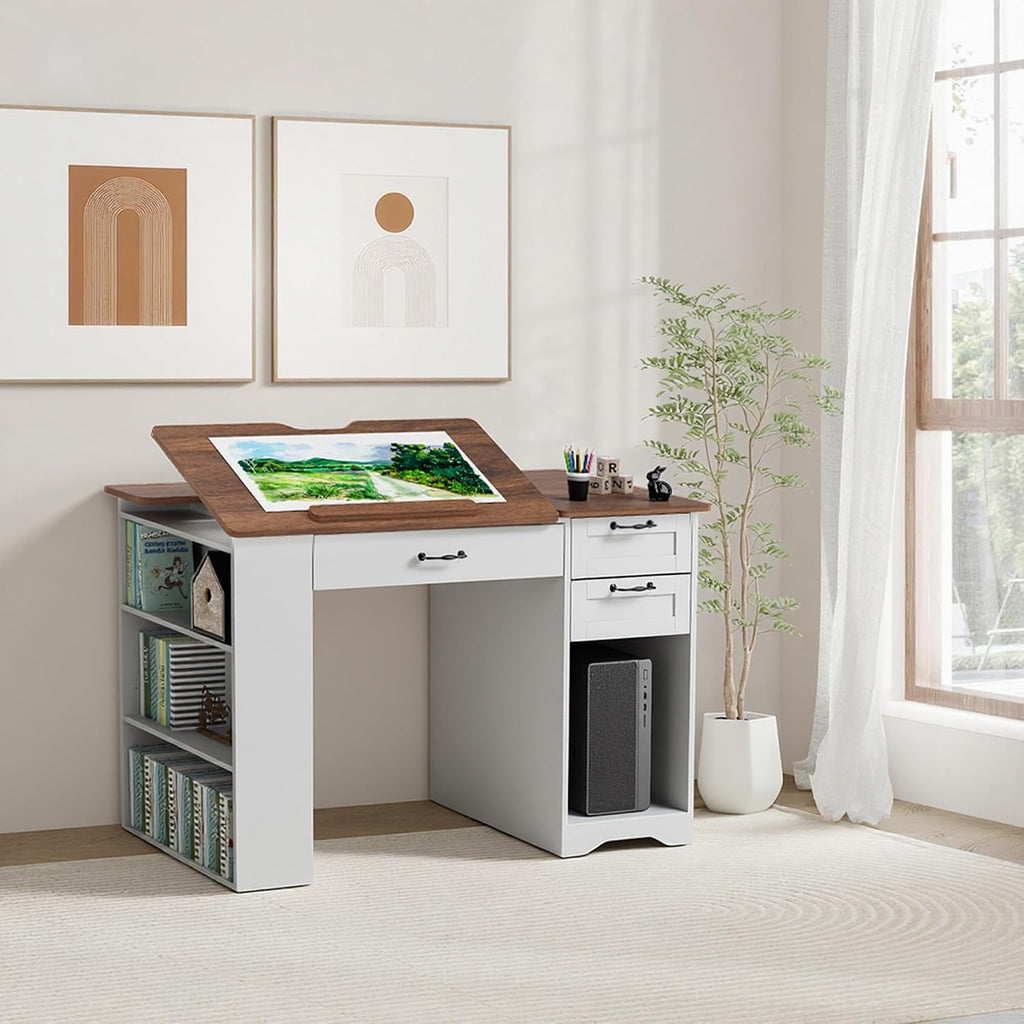 Adjustable Art Drafting Desk With Storage Cabinet
