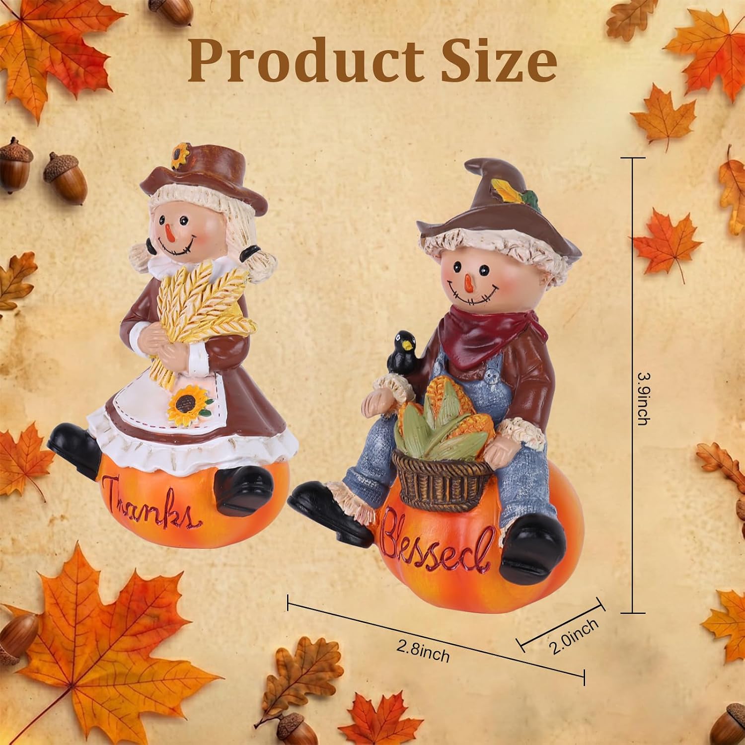 Resin Scarecrow Pumpkin Thanksgiving Fall Table Decor