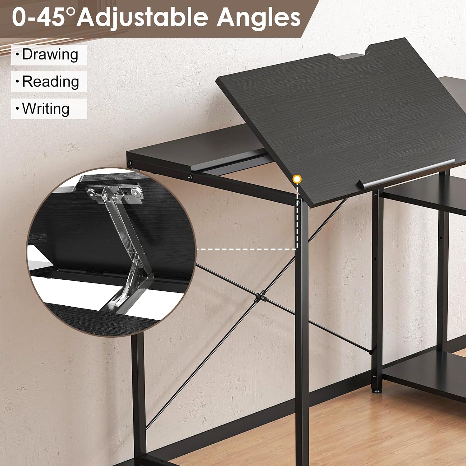 Adjustable Tilt Art Drafting Desk With Storage