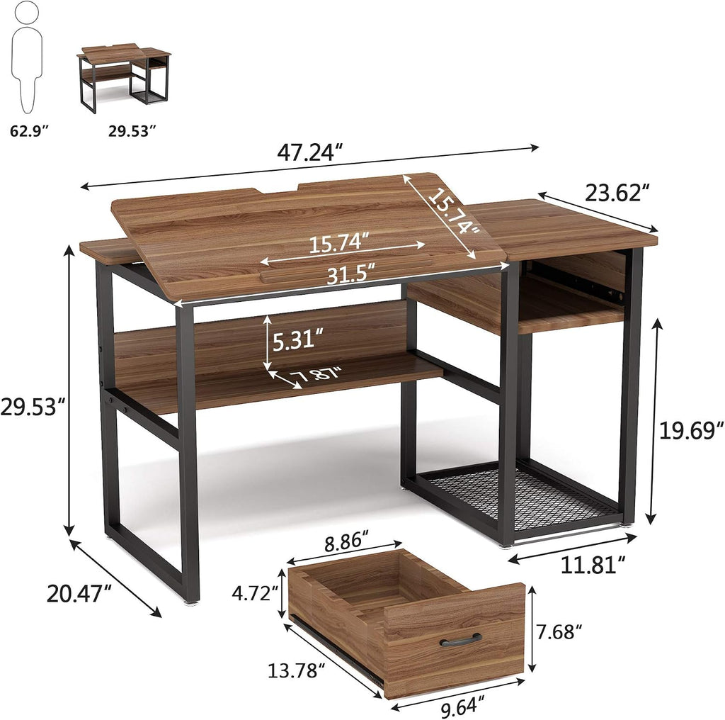 Tiltable Artist Desk With Drawers Shelves
