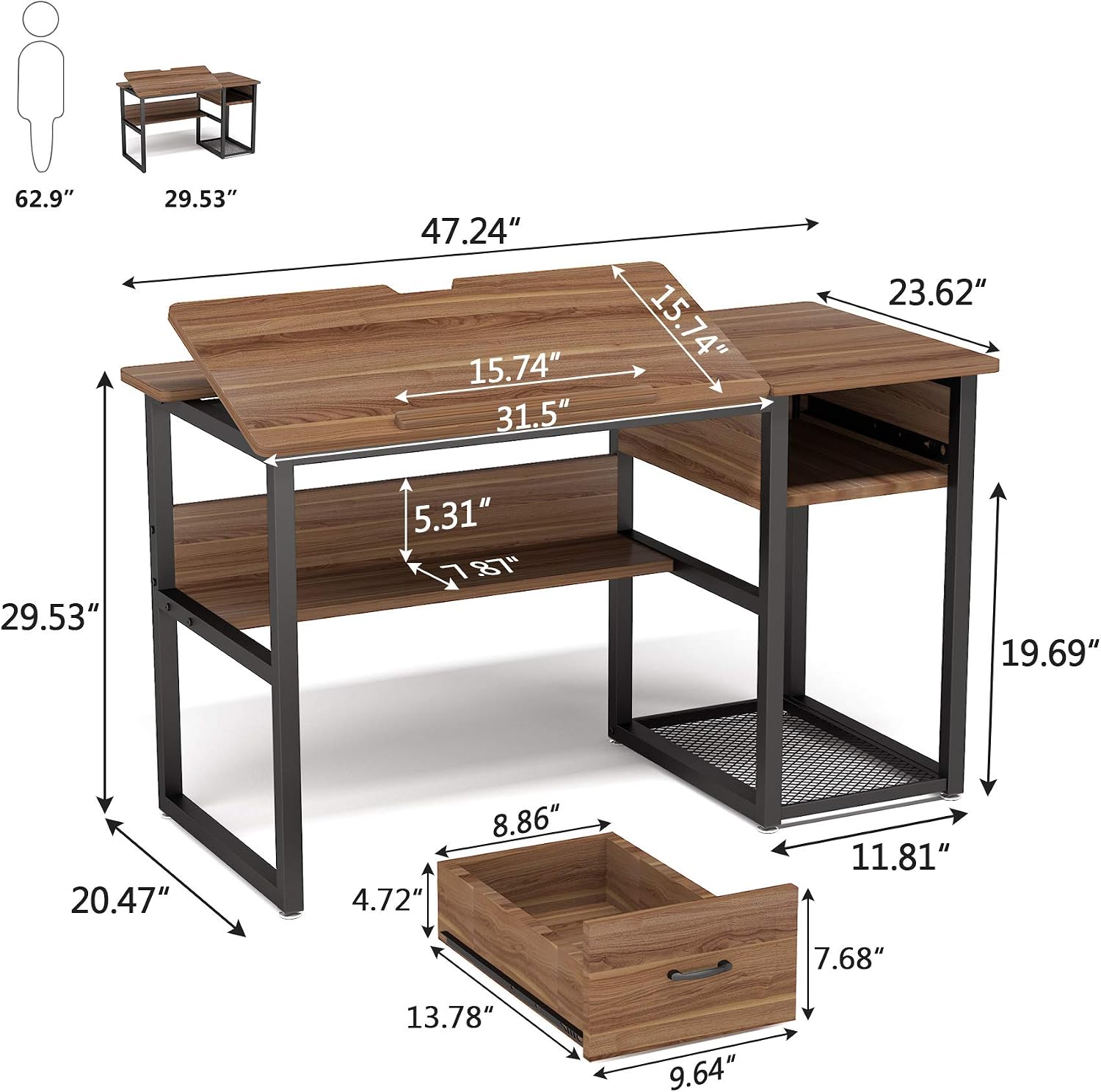 Tiltable Artist Desk With Drawers Shelves