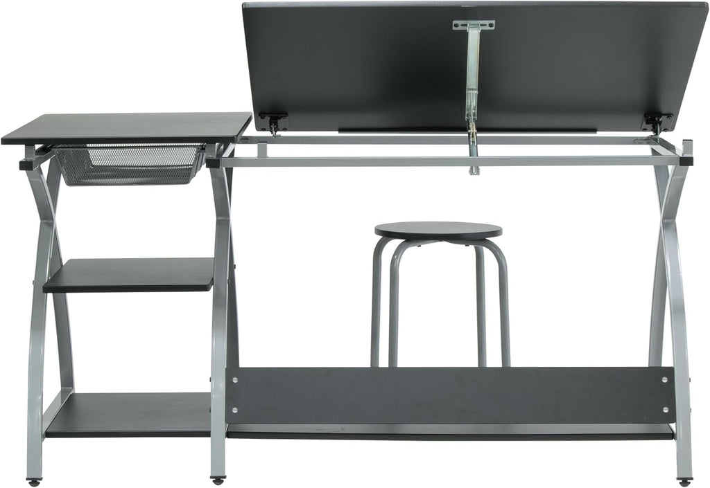 Tilting Steel Art Desk With Stool Storage