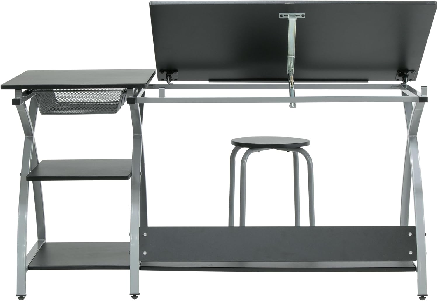 Tilting Steel Art Desk With Stool Storage