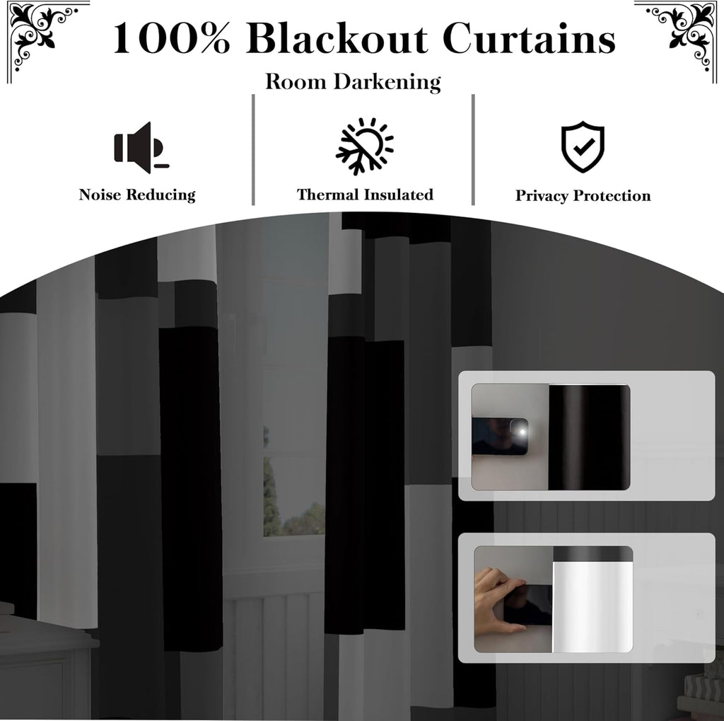 Grey Geometric Blackout Window Curtain Panels