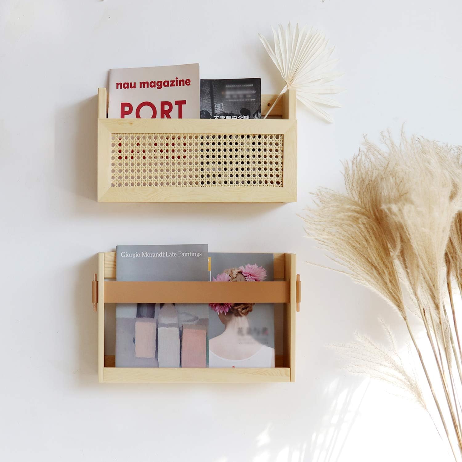 Wood Leather Strap Wall Magazine File Holder
