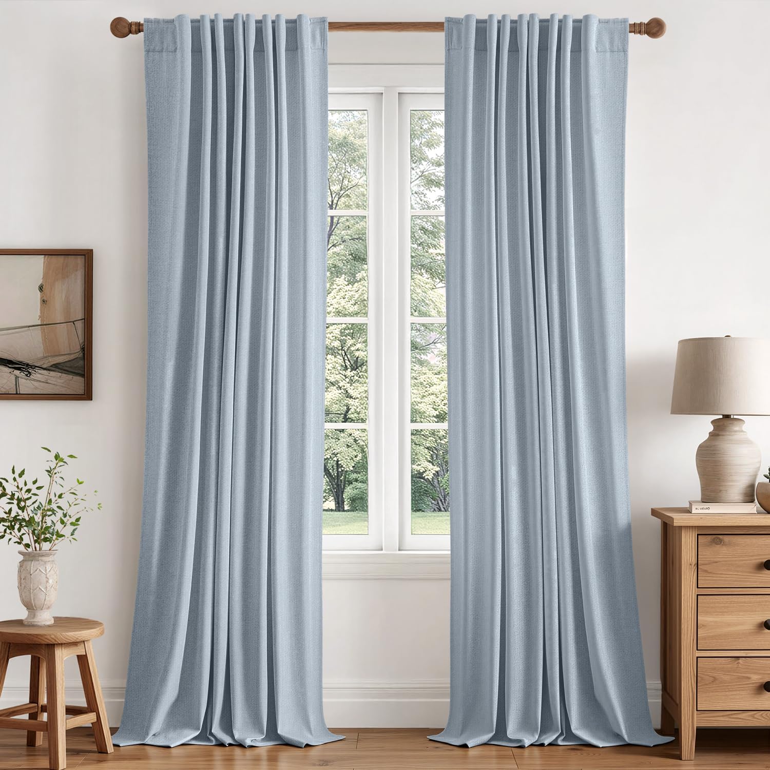Light Blue Linen Blackout Curtain Panels
