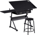 Adjustable Black Art Desk With Drawers Stool