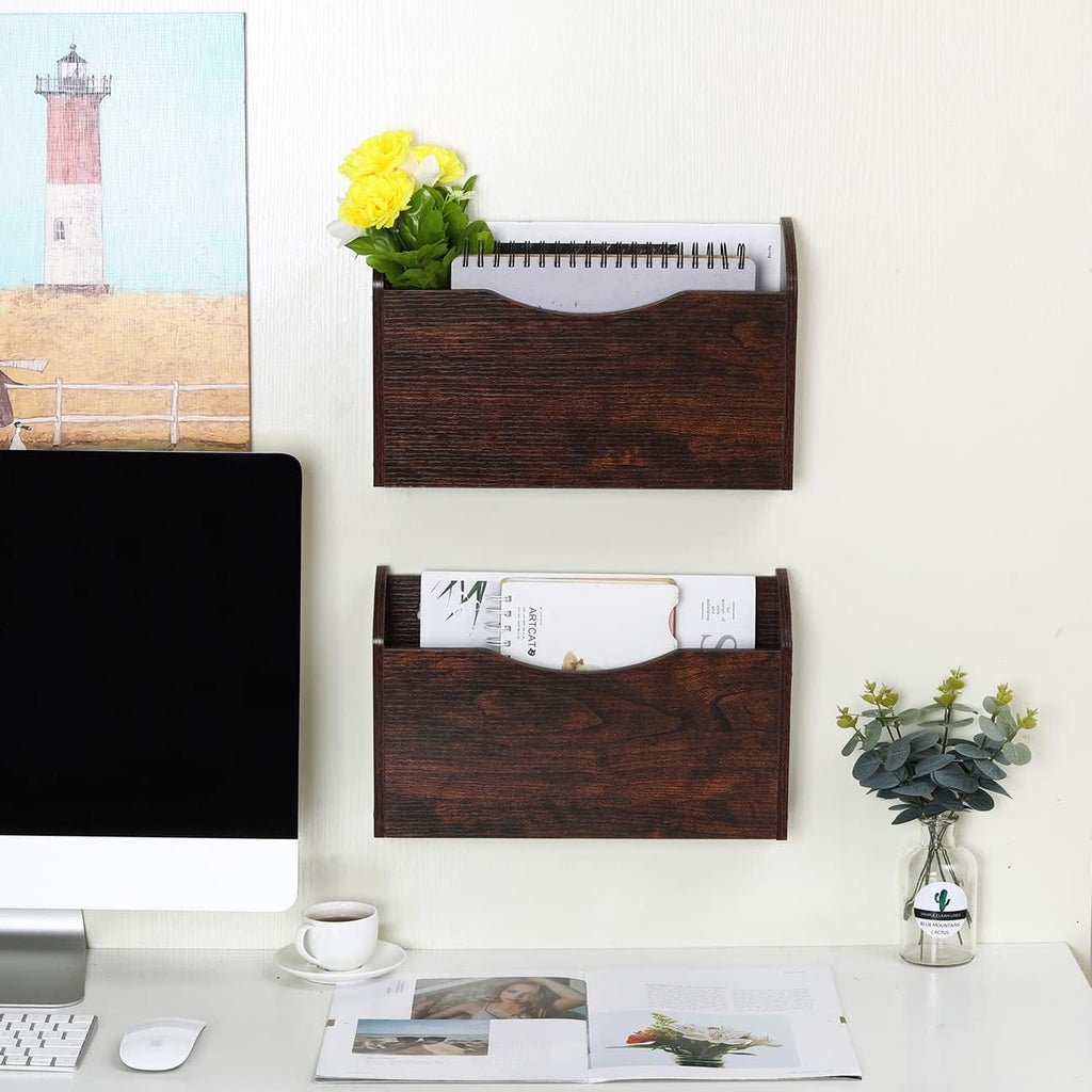 Brown Wood 2 Pocket Wall File Organizer