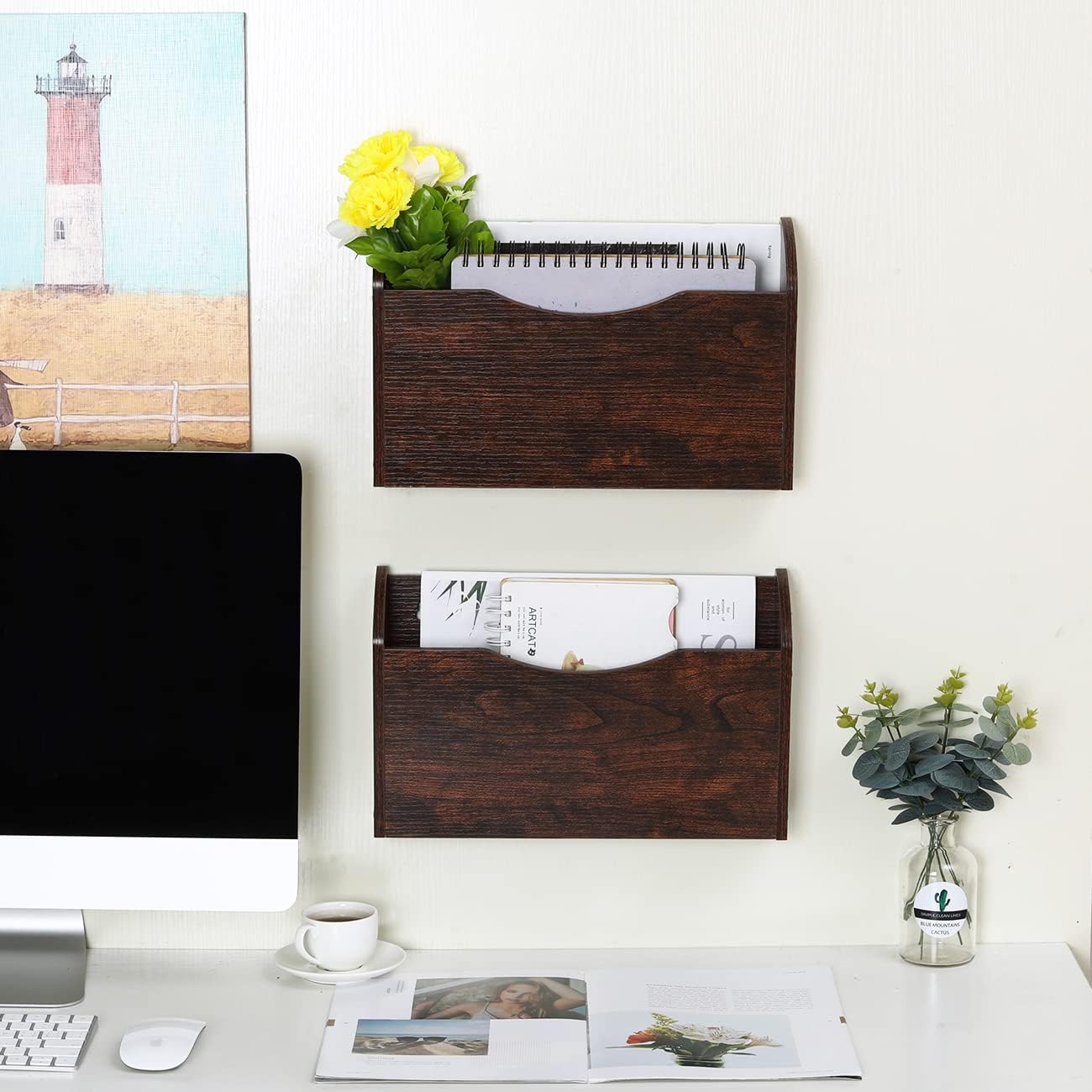 Brown Wood 2 Pocket Wall File Organizer