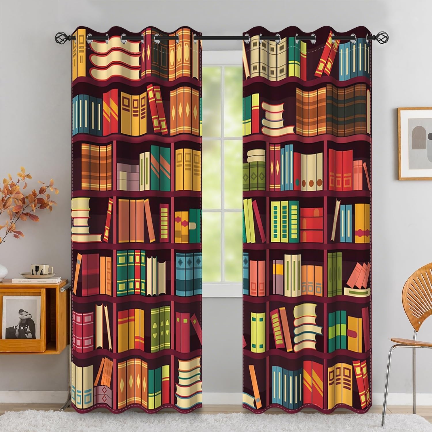 Cartoon Bookshelf Kids Blackout Curtain Panels