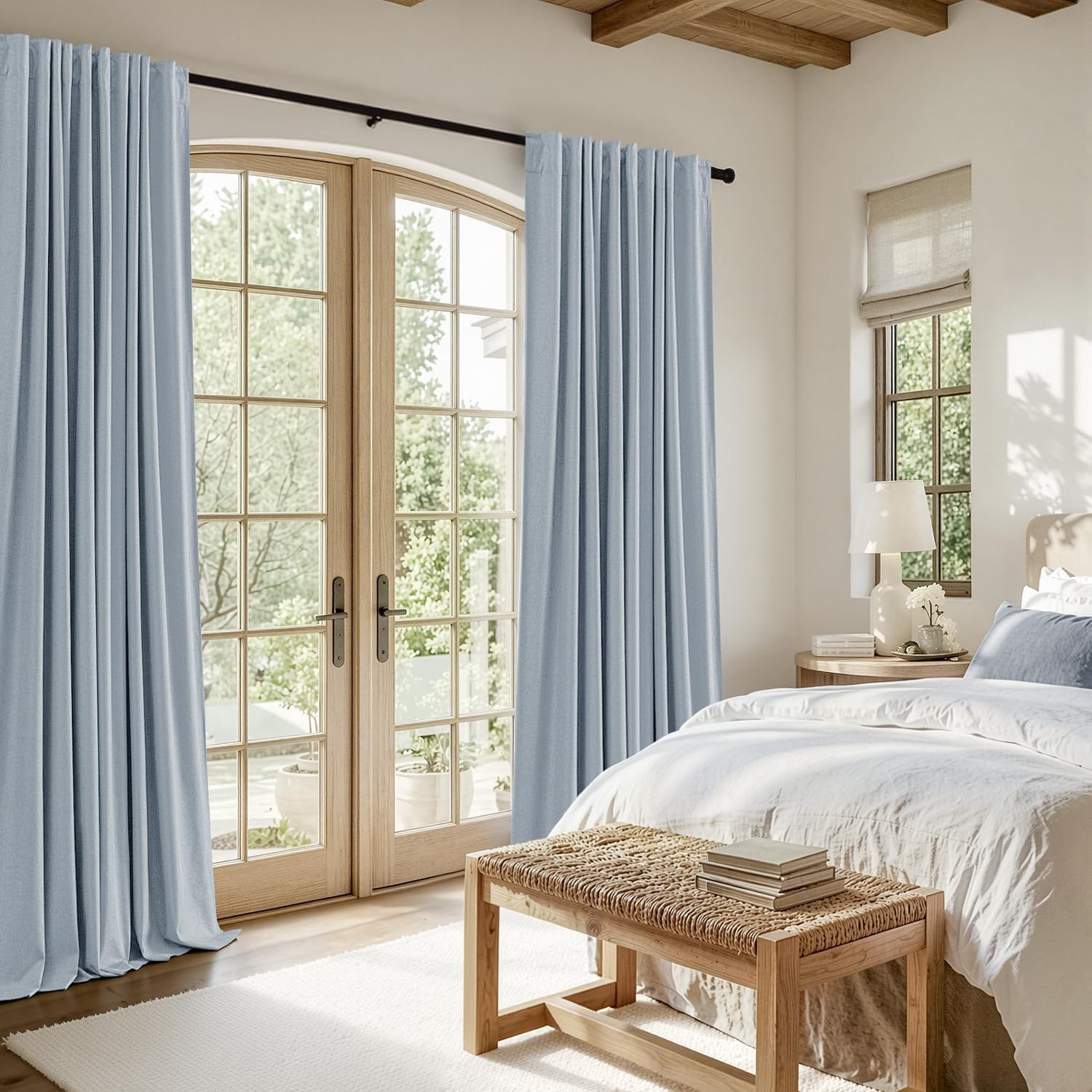 Light Blue Linen Blackout Curtain Panels