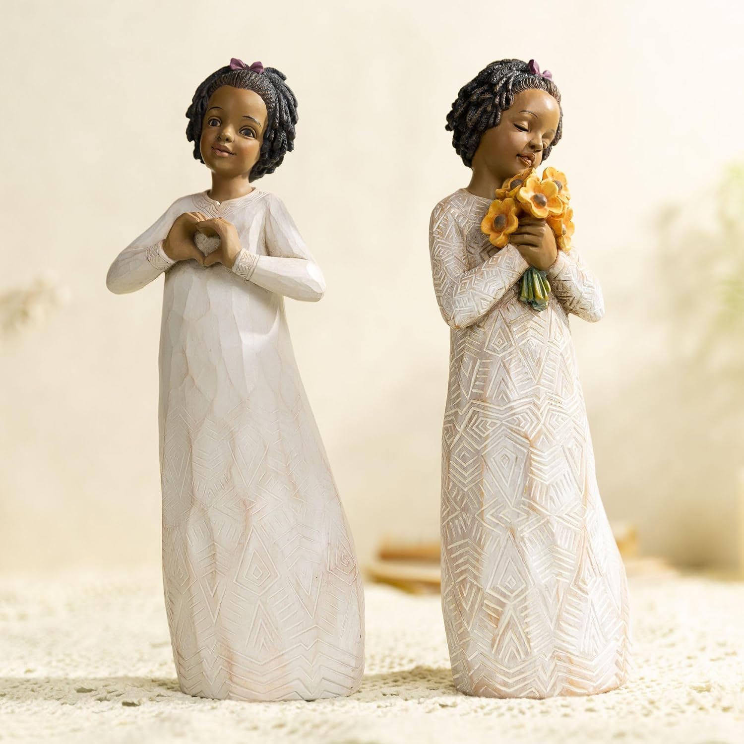 African Girl Heart Gesture Resin Home Decor Figurine
