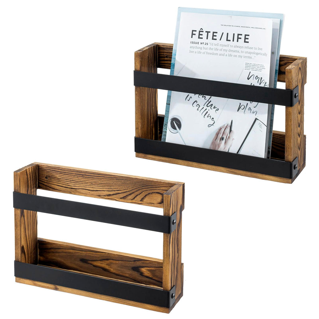 Rustic Wood Metal Magazine Storage Rack