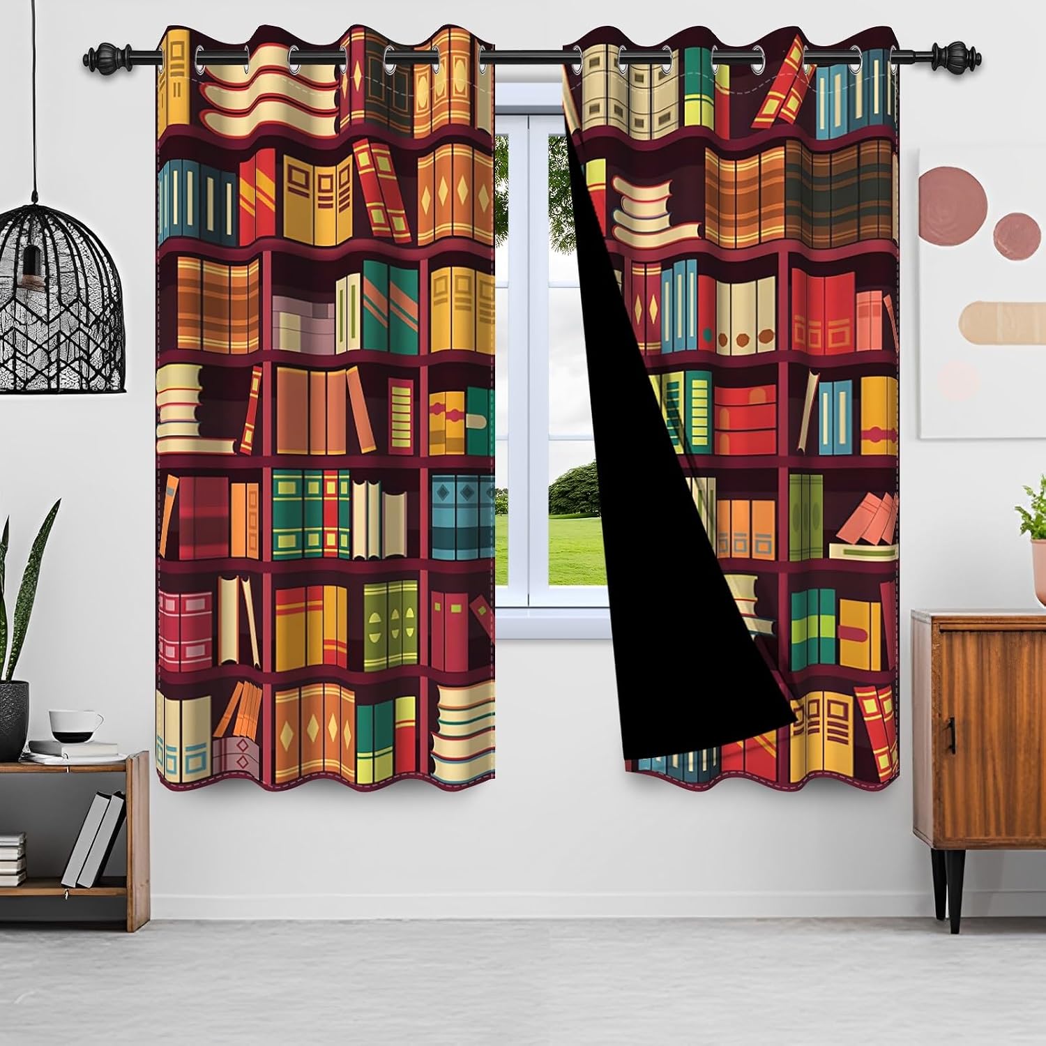 Cartoon Bookshelf Kids Blackout Curtain Panels