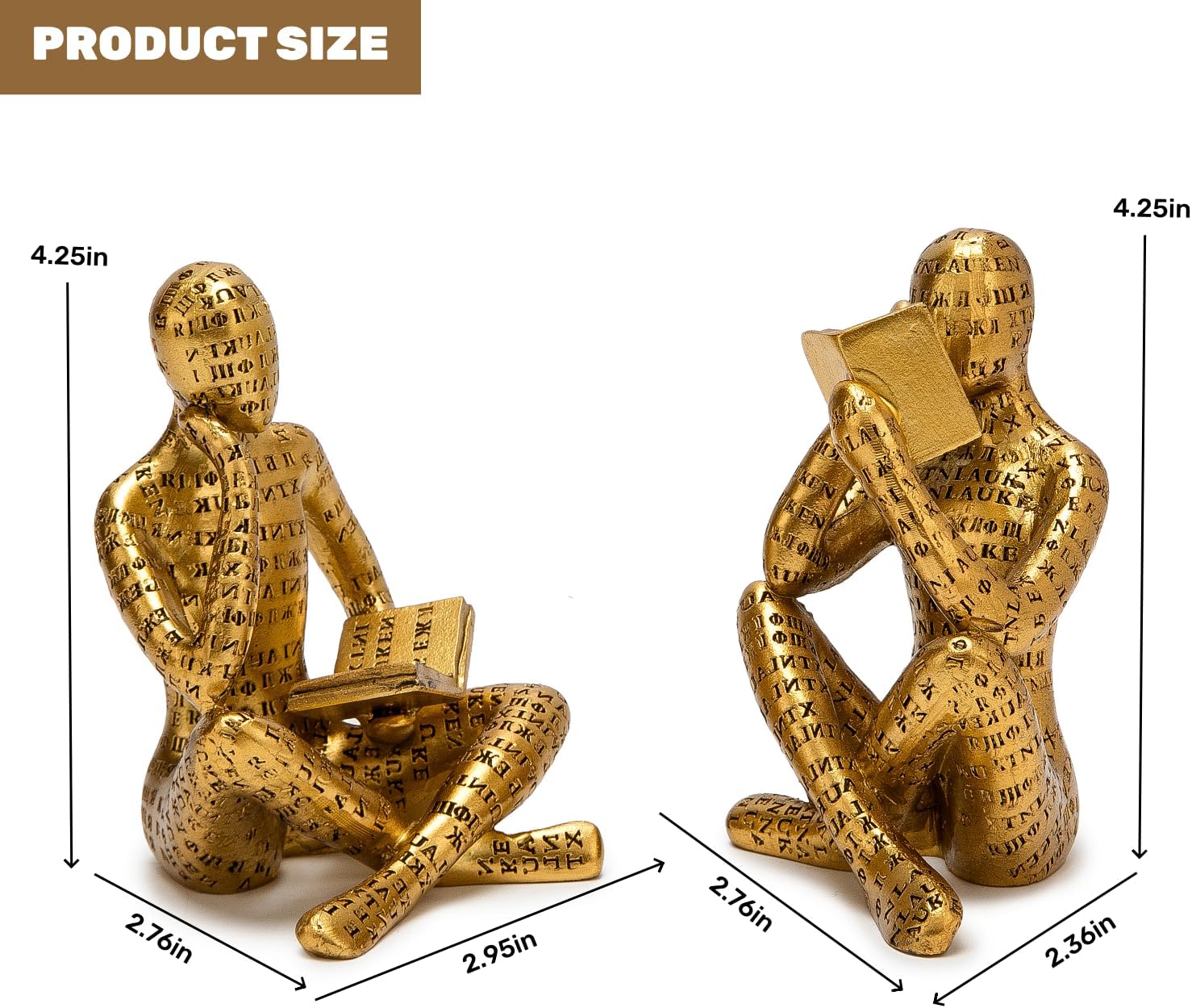 Gold Thinker Sculpture Bookshelf Home Decor Figurines
