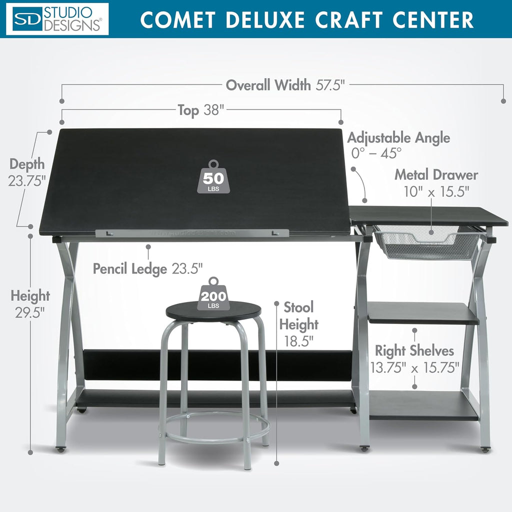 Tilting Steel Art Desk With Stool Storage