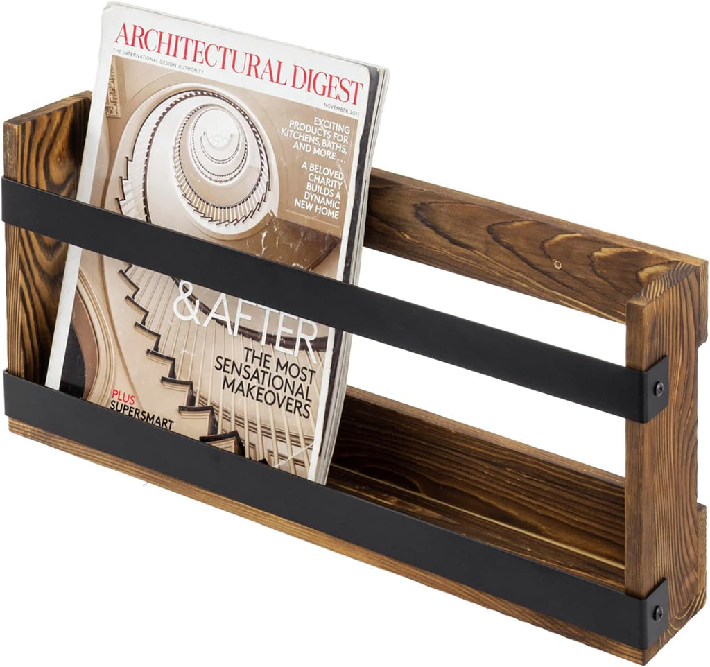 Rustic Wood Metal Magazine Storage Rack
