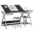 Tilting Steel Art Desk With Stool Storage