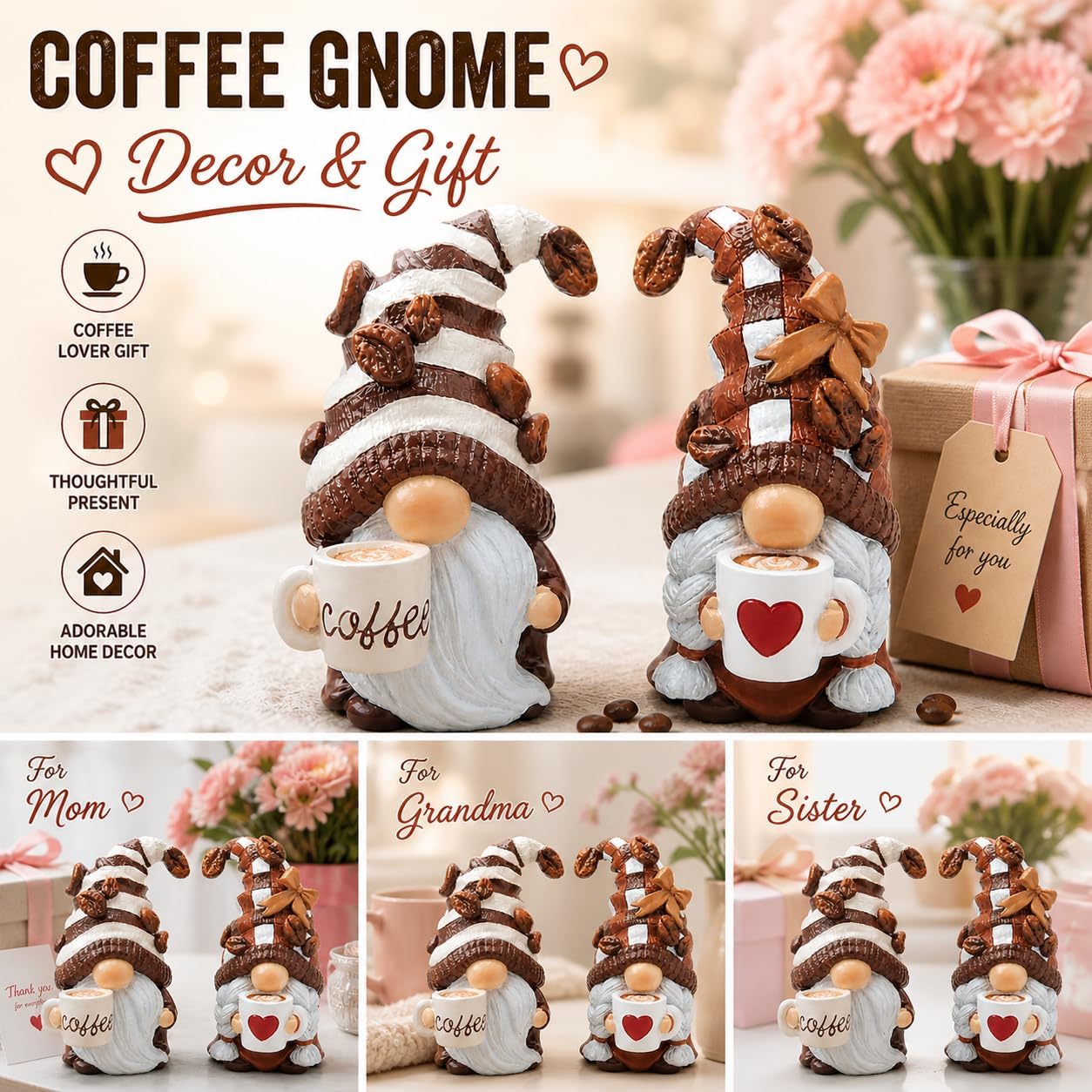 Resin Coffee Gnome Kitchen Farmhouse Decor Figurines