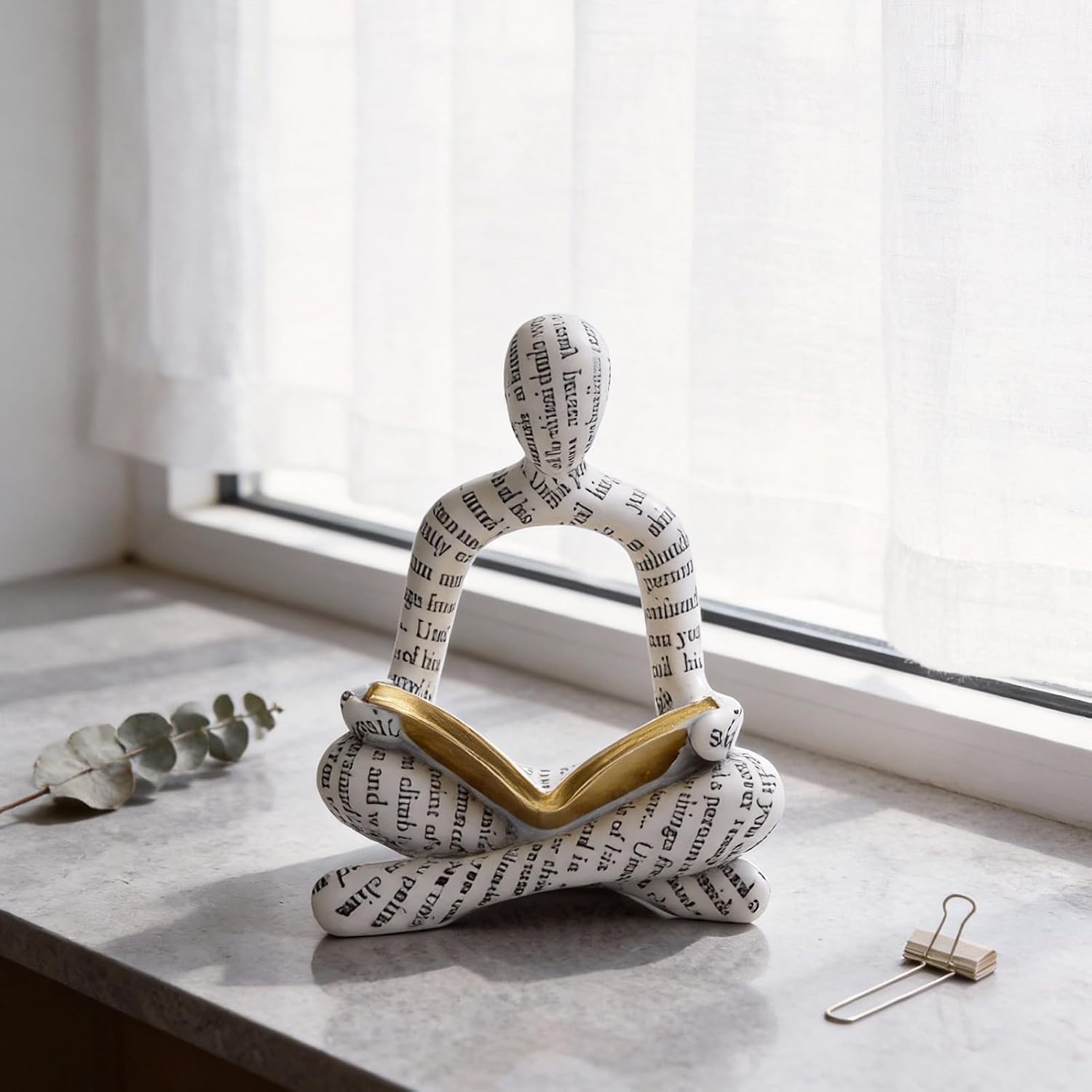 White Thinker Reader Sculpture Bookshelf Home Decor