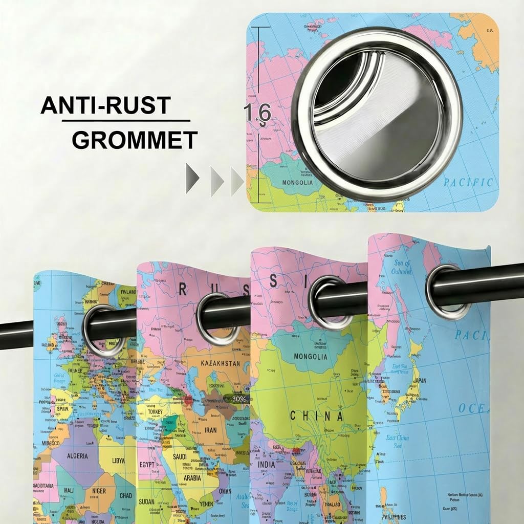Colorful World Map Blackout Window Curtain Panels