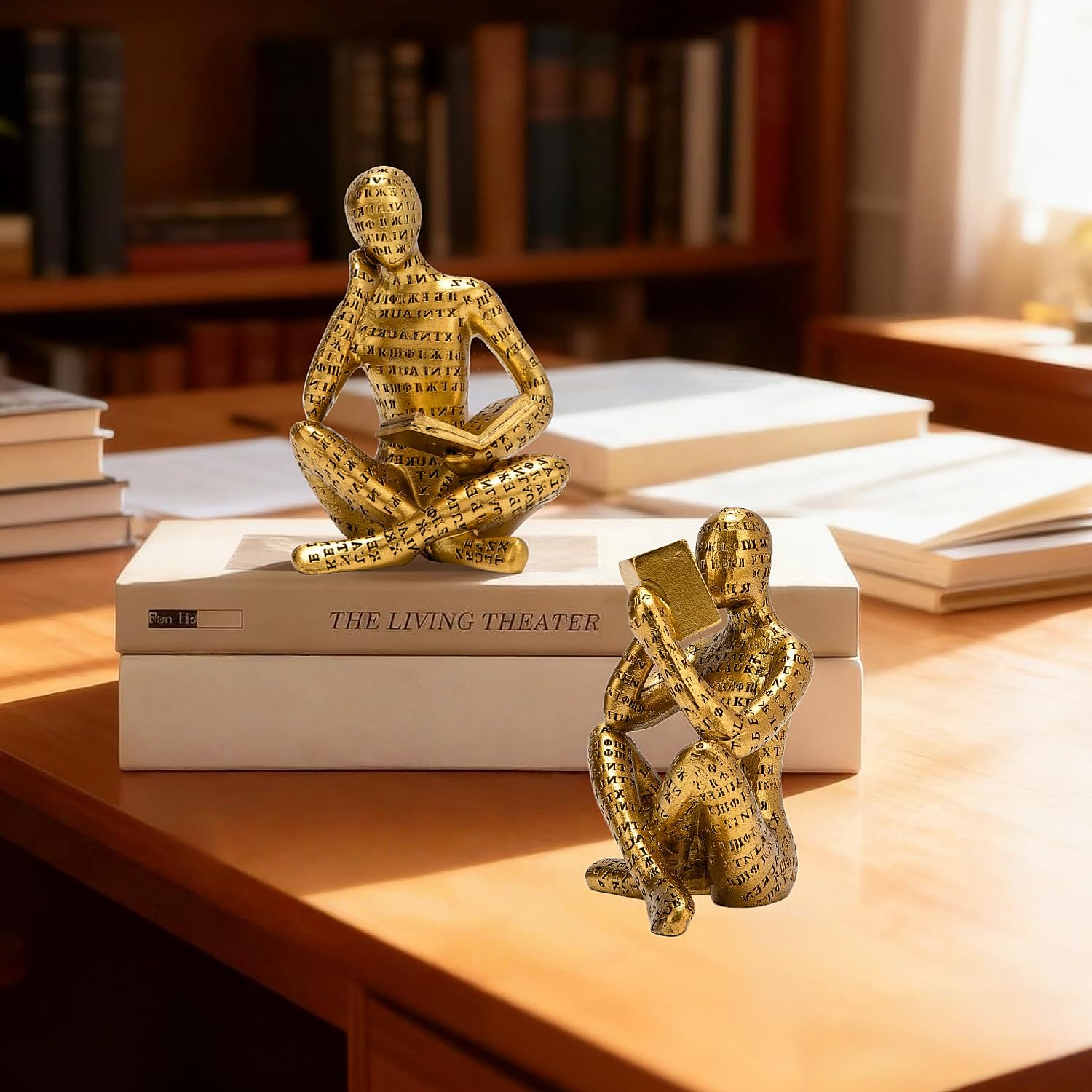 Gold Thinker Sculpture Bookshelf Home Decor Figurines