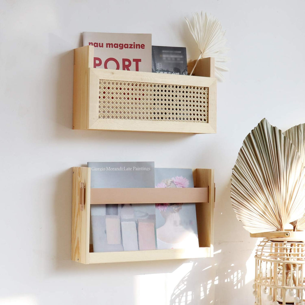 Wood Rattan Wall Mount Magazine File Holder