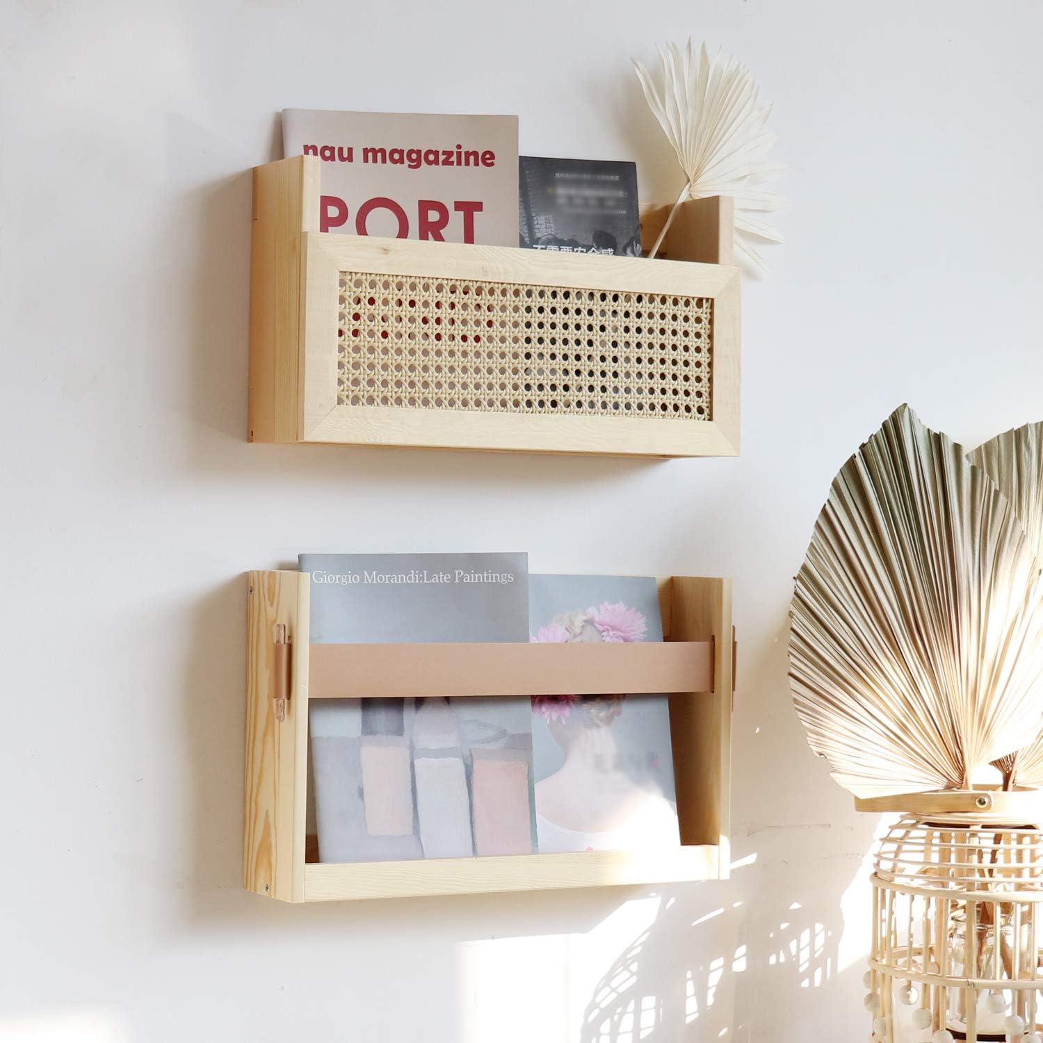 Wood Rattan Wall Mount Magazine File Holder