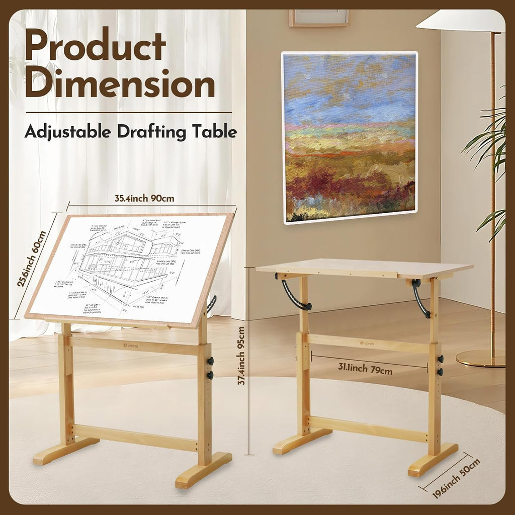 Rustic Wood Adjustable Tilt Architect Drafting Table