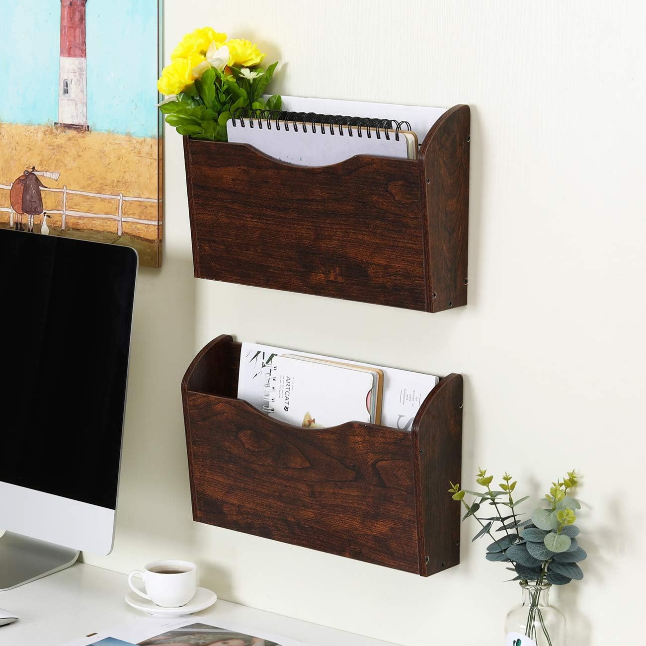 Brown Wood 2 Pocket Wall File Organizer