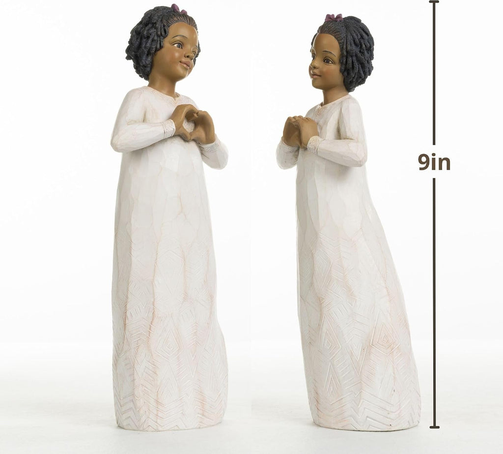 African Girl Heart Gesture Resin Home Decor Figurine