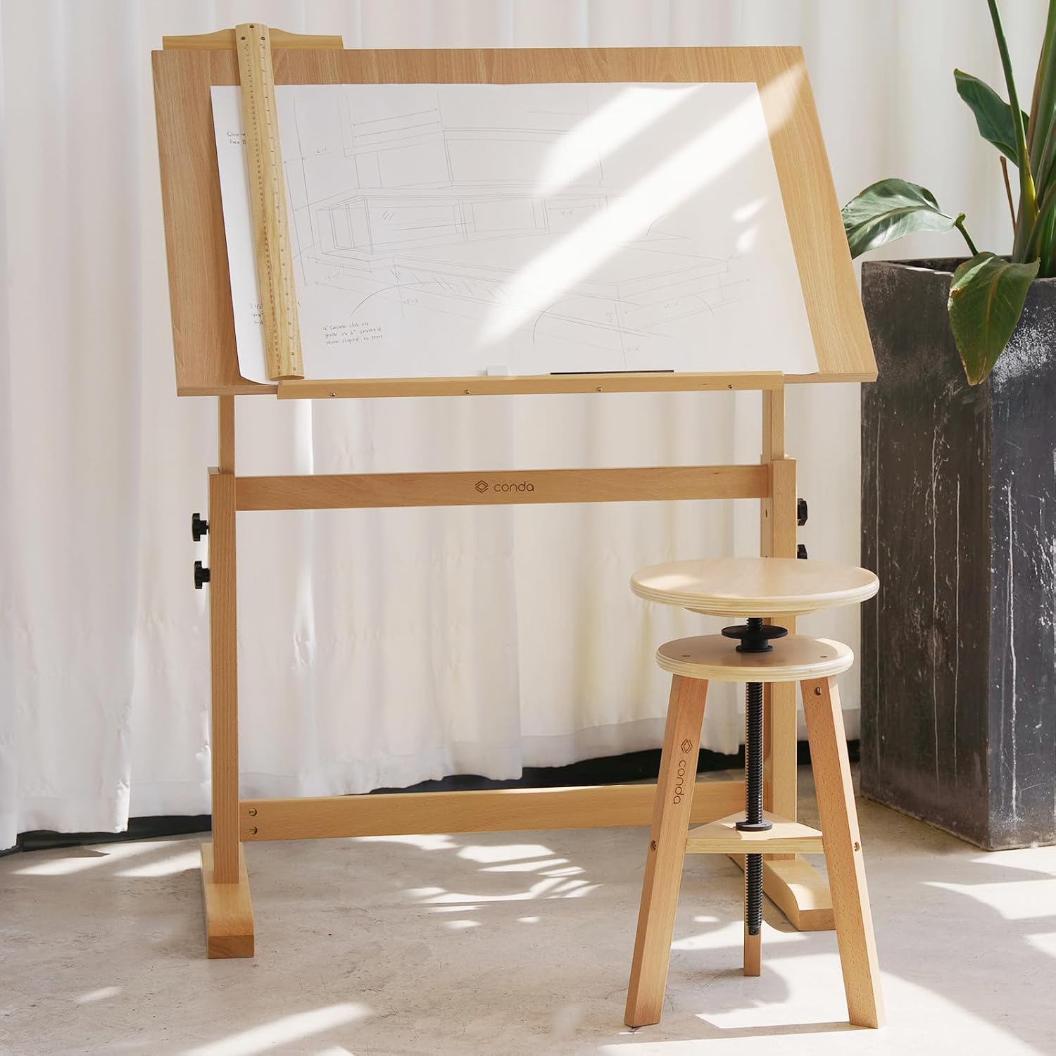 Rustic Wood Adjustable Tilt Architect Drafting Table