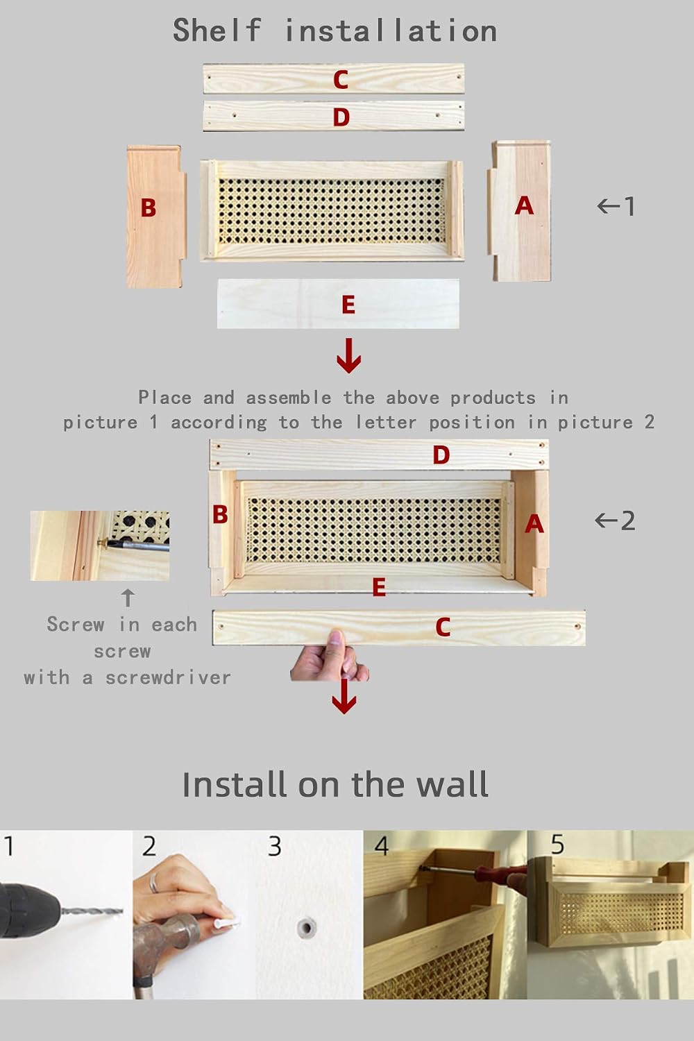 Wood Rattan Wall Mount Magazine File Holder