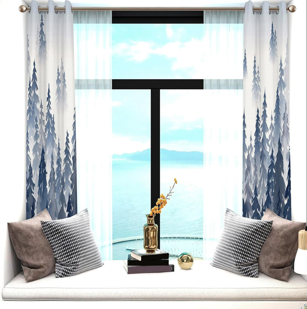 Navy Forest Mountain Blackout Curtain Panels