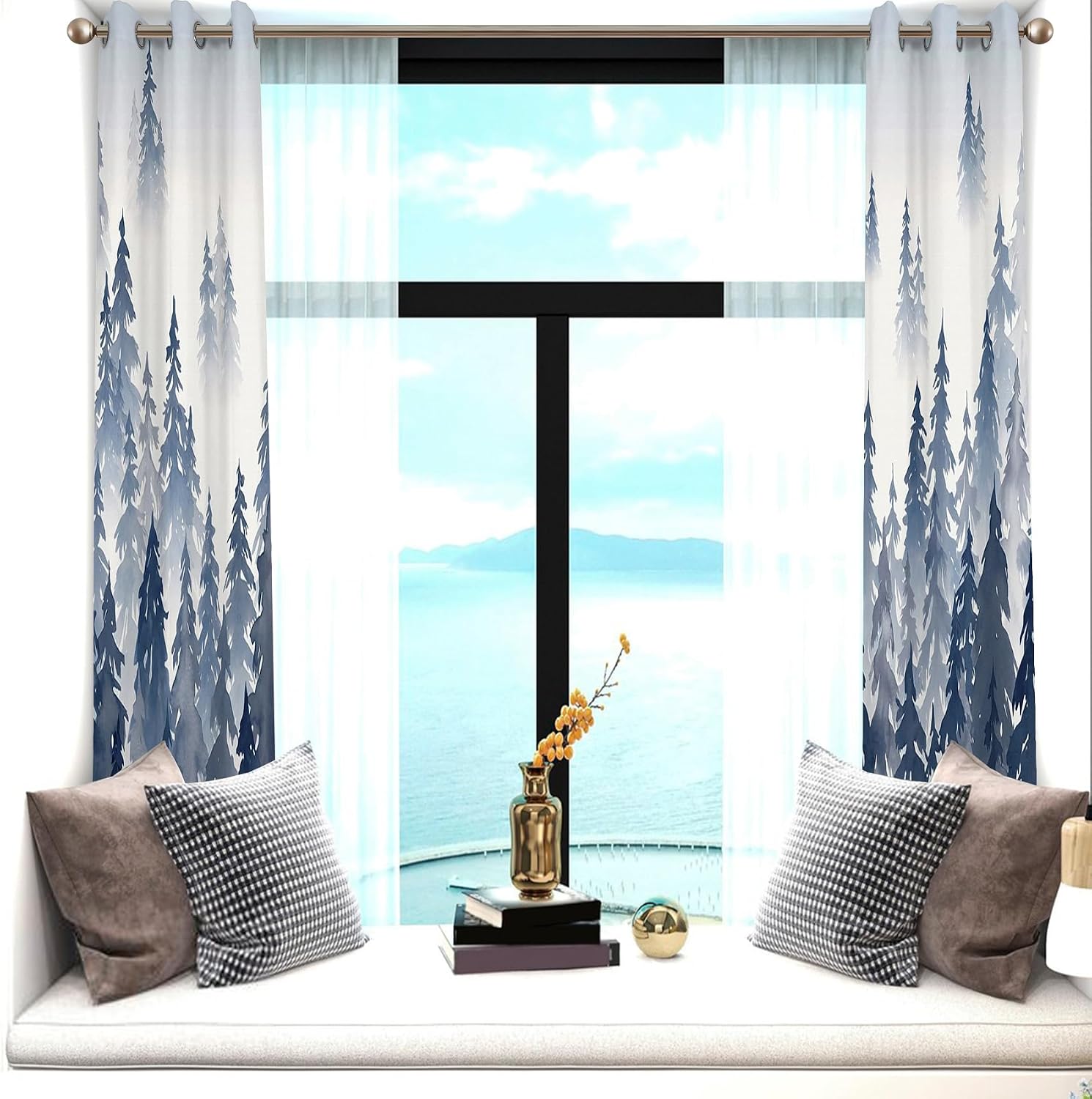 Navy Forest Mountain Blackout Curtain Panels